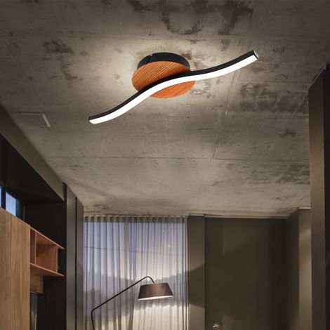 Plafoniera da soggiorno Lampada da soffitto a LED in legno Lampada da soffitto nera camera da letto, metallo acrilico, 1x LED 6W 500Lm 3000K, LxPxH 39,5x13x7 cm (1/5)