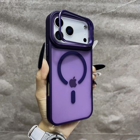 (iPhone 12, Violet foncé) Coque de téléphone magnétique semi-transparente mate pour iPhone, compatible MagSafe.