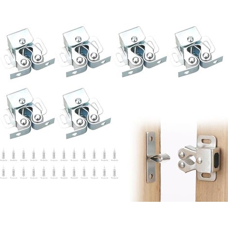 Set di 6 chiudiporta con viti a doppio rullo, chiudiporta per mobili, serrature per mobili, accessori e bulloni per porte, chiudiporta, porte per mobili per la casa, mobili (argento)