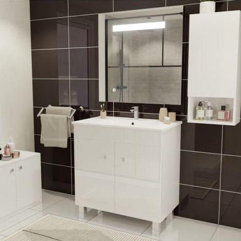 Einzelwaschtischmˆbel ECOLINE 80 cm und ElÈgance ht80 Spiegel Ò Glânzendes Weifl (1/5)