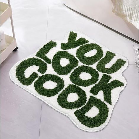 Badematte mit Aufschrift "You Look Good", 50 x 80 cm, Grün, lustig, niedlich, weich, waschbar, rutschfest, Duschvorleger, saugfähig, Badvorleger für Badezimmer, Schlafzimmer, Küche (1/5)