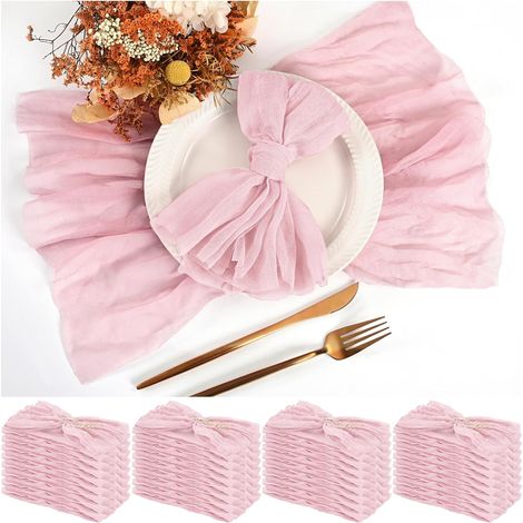 Lot de 30 serviettes en tissu de fromage couleur rose clair, ensemble en gros de serviettes en mousseline lavables de style bohème pour repas, idéal pour la décoration de fête de mariage (1/5)