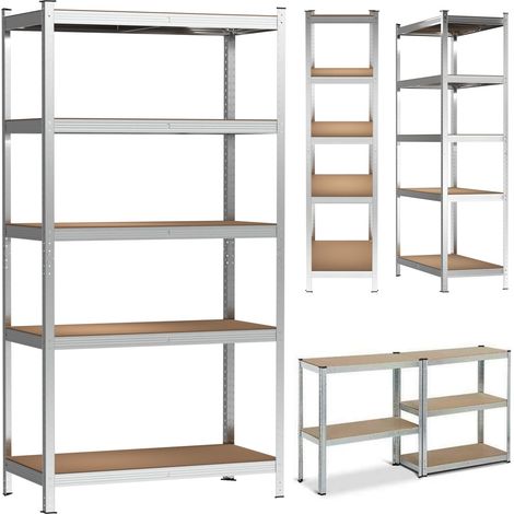 Étagère à cinq couches, taille 170x75x30 cm, matériau métallique, adaptée aux sous-sols, ateliers, garages et sous-sols, sans installation de vis, supportant 875 kg, argent