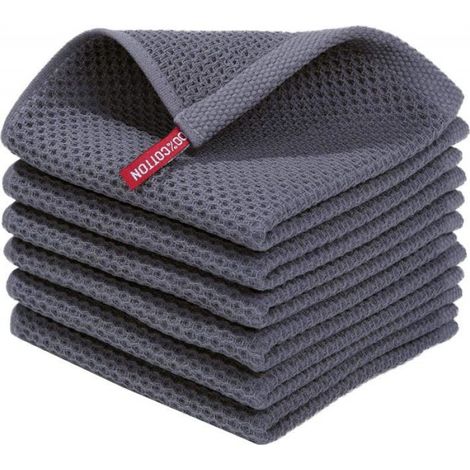 Torchon Cuisine - 100 % Coton - 30 x 30 cm - Absorbant Doux Nid D Abeille - Pour Vaisselle Comptoir Table - Lot De 6 (1/4)