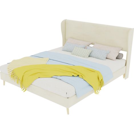 CHICFURN Cama doble 160x200 cm beige en tejido y metal, moderna para dormitorio, con colchón (1/5)