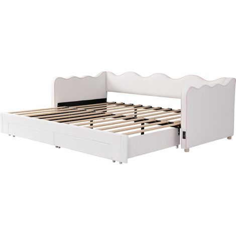 Ausziehbares Tagesbett 90x200 cm aus beigem Bouclé mit 2 Schubladen und USB-Anschluss MODENUIT (1/5)