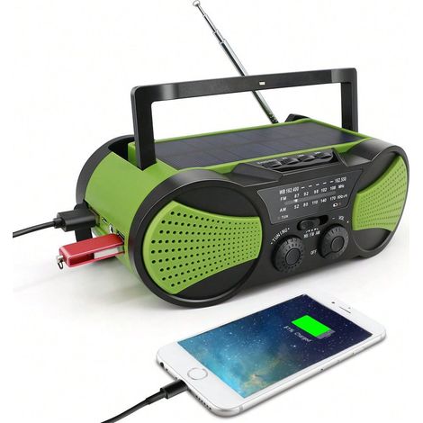 Radio de emergencia AM/FM/NOAA a energía solar con SOS, batería de 4000 mAh para teléfono móvil y linterna LED (1/5)