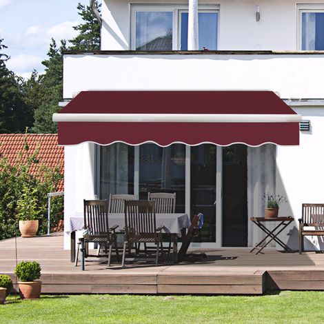 4x3M Wine Red Manual Awning Garden Canopy Patio Sun Shade Retractable Shelter (1/5)