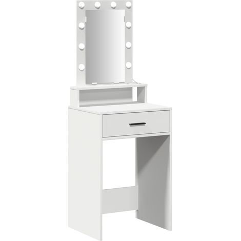 Vidaxl – Coiffeuse enfant blanche 50 x 41 x 140 cm – Bois d'ingénierie – Lumières LED intégrées – Rangement ample avec tiroirs – Prise USB intégrée