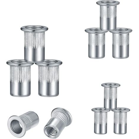 QAZQA Lot de 9 Ecrous à Riveter M5 M6 M8 à Tête plate en Acier inoxydable 304 - Rivets Ronds à tête fraisée - Écrou à rivets aveugles argenté pour fixation d'écrous à rivets avec filetage (1/5)