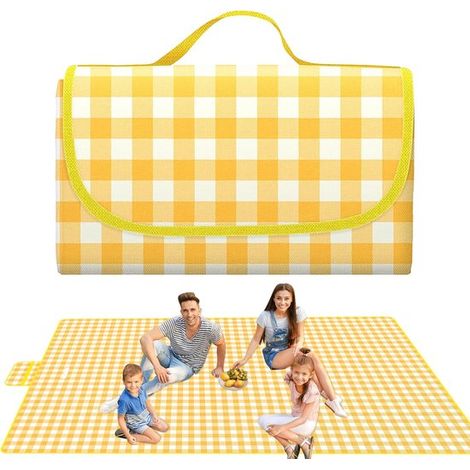 Manta de picnic, 200 x 300 cm, Impermeable por ambos lados, Manta de camping plegable, Manta playa portátil sin arena, Lavable máquina, Amarilla (1/5)