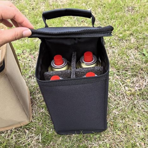 Sac de rangement pour bouteille de gaz camping portable en tissu Oxford 4 cartouches d'air pour cuisine et voyage en plein air Noir (1/5)