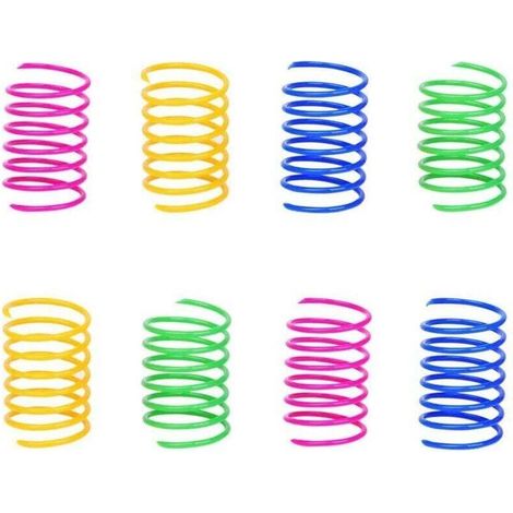 12 pièces jouet pour chat à ressort, plume extensible, couleurs vives (jaune, vert, rose, bleu), pour poursuite et stimulation physique (1/4)