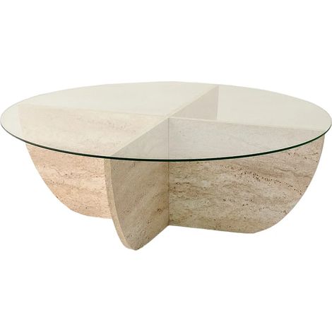 Table basse en verre trempé - Effet travertin et Transparent - AYSUN (1/5)