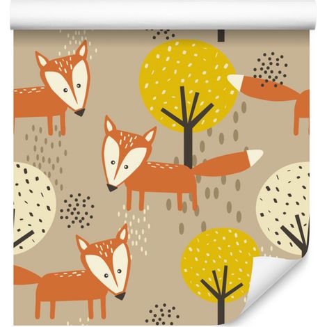Carta da parati minimalista con volpi e alberi per soggiorno e camera da letto, 50x1000 cm (1/5)