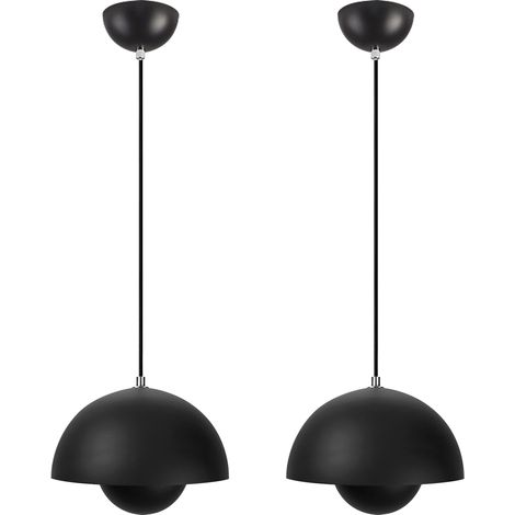 Modern Pendant Light, Metal Shade, 23 cm Diameter, 100 cm Adjustable Cable, E27 Bulb, Black, 2PCS (1/5)