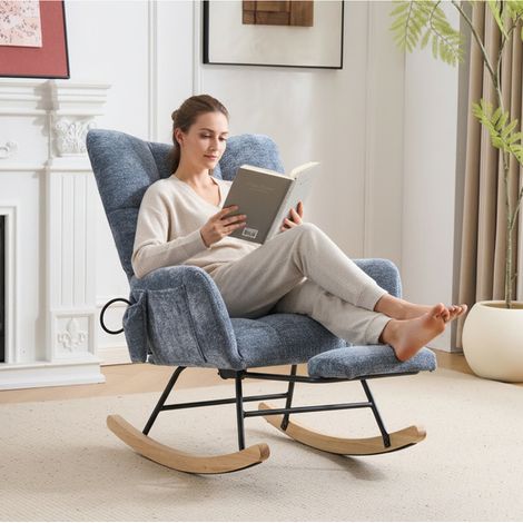 Chaise à bascule bleue multi espace avec ottoman caché,Chaise de loisirs Chenille à dossier réglable ergonomique,Chaise salon avec poche (1/4)