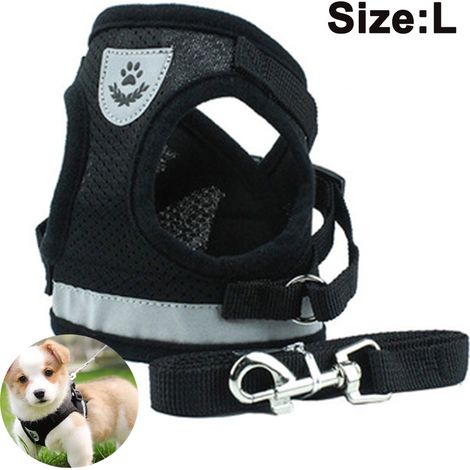 Ensemble harnais et laisse pour chiens et chats, harnais rembourré en maille douce, harnais de poitrine réfléchissant, réglable et respirant pour la marche, la course et l'entraînement. (1/4)