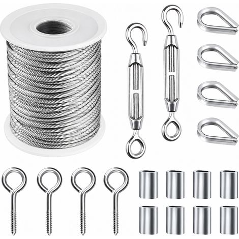 Kit Câble Inox Gainé PVC 30 m 56 Pièces avec Tendeur pour Jardin (1/5)