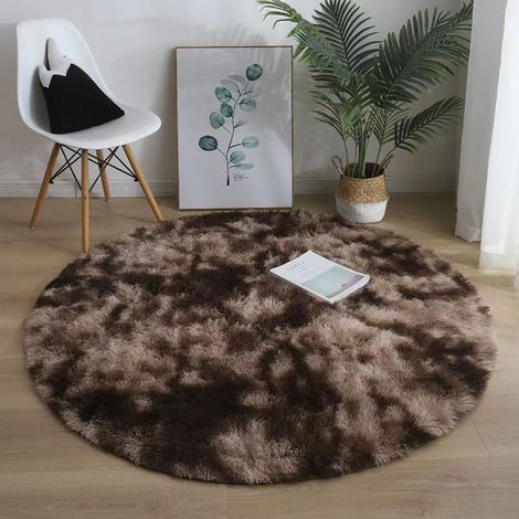 [NEUWERTIG]  INHHUB Runder Teppich, Shaggy, 120 cm x 120 cm, Modern, für Wohnzimmer, Schlafzimmer, Esszimmer oder Kinderzimmer, Bequeme Shaggy-Bodenmatte, Rutschfester Teppich, Batik-Braun, 120 cm x 1