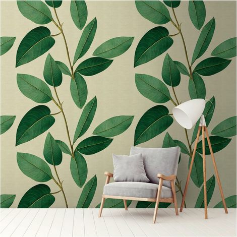 Photo wallpaper Profhome 398661 hot embossed non-woven wallpaper smooth with floral ornaments matt green brown 1.59 m x 2.8 m (1/4)