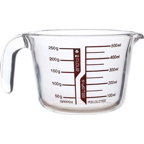 Verre doseur avec poignée, 500/1000 ml, bec verseur résistant à la chaleur, outil de mesure de liquides, bec verseur pratique, ustensile de cuisine pour mélanger le lait et les œufs (1/5)