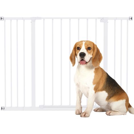 Barrière de sécurité pour bébé et chien pour escalier 107 x 4 x 76 cm réglable ouverture à une main épuré en métal blanc (1/5)