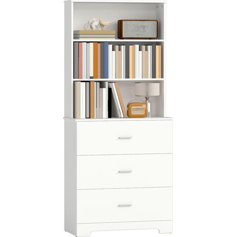 Pour toute la famille, rangement facile meuble bibliothèque étagère 3 tiroirs et anti-basculement 79x39,5x182,2 cm blanc (1/5)