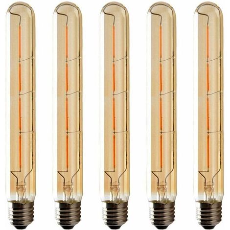 Lot de 5 Ampoules T225 Long Tube. Filament LED Edison. 6W Culot E27 Blanc Chaud. Verre Ambré Pour Décorative Ampoule. AC 220-240V (1/5)