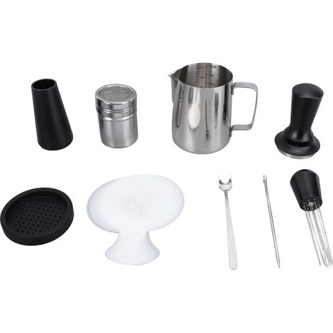 Set Barista Professionale – Caraffa Latte Art in Acciaio Inox 304 con Tamper e 16 Stencil – Design Elegante per Preparazione Espresso Domestica (1/5)
