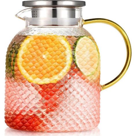 Pichet en verre, pichet en verre de 1,5 L avec couvercle et bec verseur, pichet à eau en verre, pichet à thé glacé pour réfrigérateur, pichets (1/5)