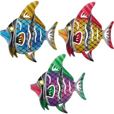 3pièces Décoration Murale Fer Avec Poisson Art Mural Avec Poisson Décoration Murale Suspendue Forme De (1/5)