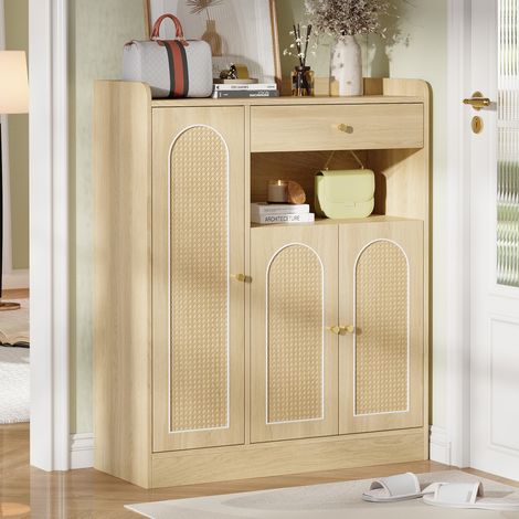 REDOM - Scarpiera - 90x35x110 cm - 3 ante e 1 cassetto - ripiani regolabili - MDF e pannelli di particelle - naturale