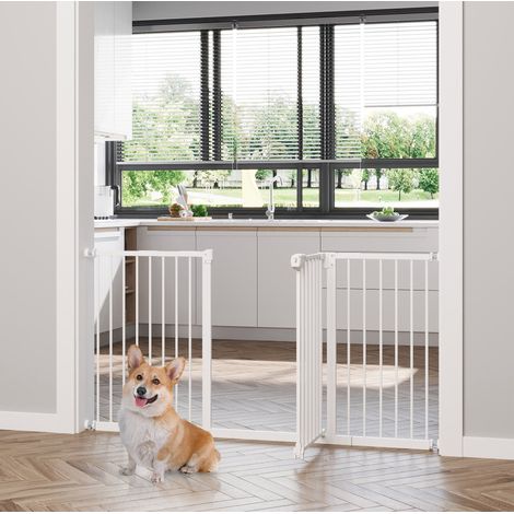 Barriera di sicurezza per cani 74-147,5 cm, senza foratura, metallo bianco, 3 estensioni OKMYHOME (1/5)