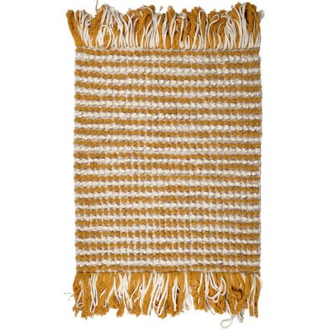 Tapis 60 x 80 cm texturé jaune moutarde et blanc avec franges – SOHO (1/5)