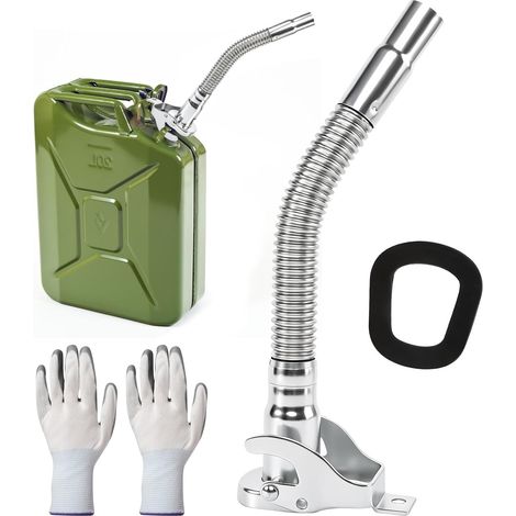 Bec verseur pour bidon d'essence, bec verseur en métal, pour diesel avec gants, bidon d'essence, buse de remplissage pour bidons en métal de 5, 10 et 20 litres (1/5)