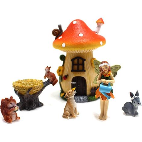 Lot de 6 décorations miniatures de jardin – Maisons champignons en résine – Style féerique (1/3)