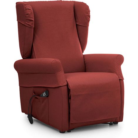 Poltrona Treia, Poltroncina Sfoderabile, Reclinabile Made in Italy, Braccioli, 75x84x107h cm Rosso Bordeaux