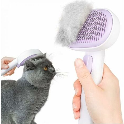 (Purple) Cat and Dog Brush, Self-Cleaning Brush for Long and Short Haired Cats and Dogs, One-Touch Design, Effectively Removes up to 95% of Dead Hair YMYNY (1/4)