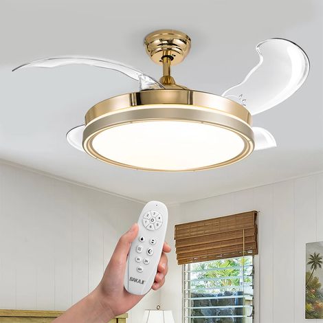Ventilatore Lampadario da Soffitto 4 Pale Richiudibili Telecomando Luce Ø49 cm in Acciaio ABS e PMMA Bronzo (1/5)