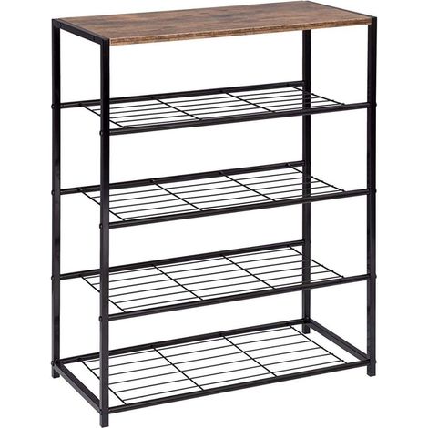 WOLTU Schuhbank Schuhregal mit Sitzfläche Badregal Schuhablage Schuhkommode Schuhständer Organizier Sitzbank mit 2 Ablagen für ca. 6 Paar Schuhe, Holz Metall, 63x30x83cm, Schwarz Rohre-Holzoptik Vinta (1/5)