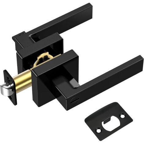 Poignée de porte noire mate durable, poignée de porte carrée réversible adaptée à la chambre, à la salle de bain, à la pièce (1/5)