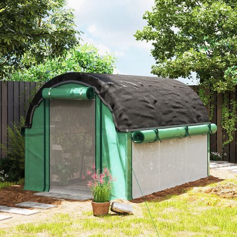 Serre tunnel 3 x 2 x 2 m pour potager et tomates avec 6 fenêtres, porte enroulable, parois zippées, filet anti-UV 80 %, bâche 140 g/m², acier galvanisé – CHICFURN (1/5)