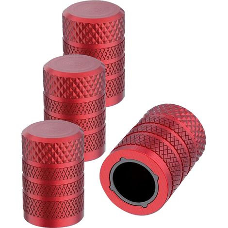 Bouchon Valve Pneu Voiture,Universel Bouchons de Tige de Valve de Pneu en Aluminium,Convient à la Plupart des Voitures,Vélos,SUV,Camions,Camping-Cars et Autres Véhicules Motorisés (Rouge) (1/5)