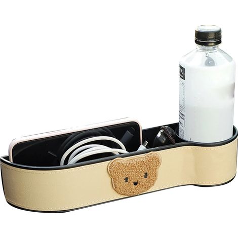(B) Combleur d'espace pour siège auto, console latérale, poche latérale, boîte de rangement pour recoins de voiture, console en cuir PU avec porte-gobelet (1/5)