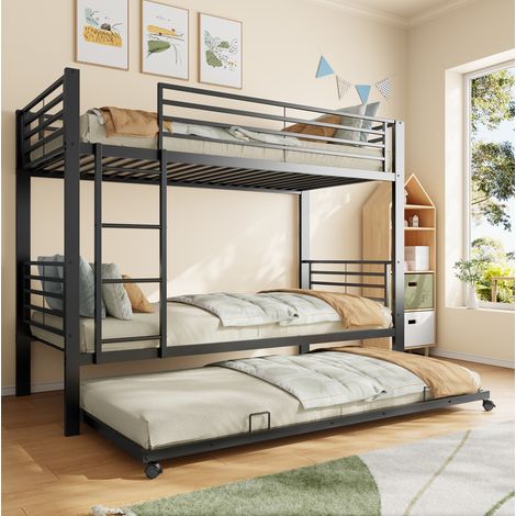 Litera 90/200 cm negra de metal con cama nido 90/190 cm y escalera integrada (1/5)