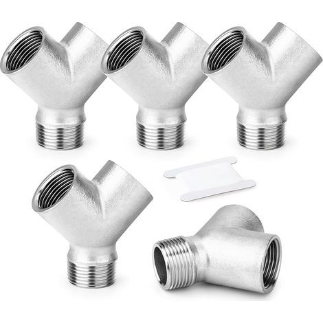 5 Pcs 304 Acier inoxydable en forme de Y 3 voies Raccords de tuyauterie, 1/2" BSP femelle x 1/2" BSP femelle x 1/2" BSP Connecteur fileté mâle (1/5)