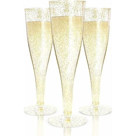 24 verres à vin réutilisables, paillettes dorées, forme moderne avec anse, 200 ml, 6,6 x 5,5 x 21,8 cm (1/5)