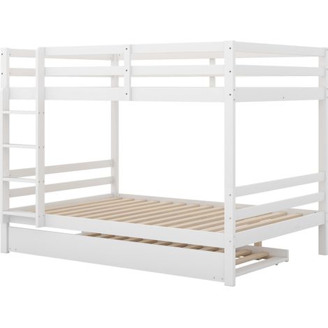 Litera infantil 140 x 200 cm blanca con cama nido, escalera y barandillas altas (1/5)