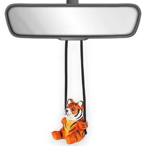 Holz-Schaukel-Tiger Anhänger für Rückspiegel, handgeschnitzt, Geschenk (1/5)